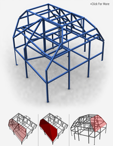 A complicated steel structure for a residential property made from box section and columns