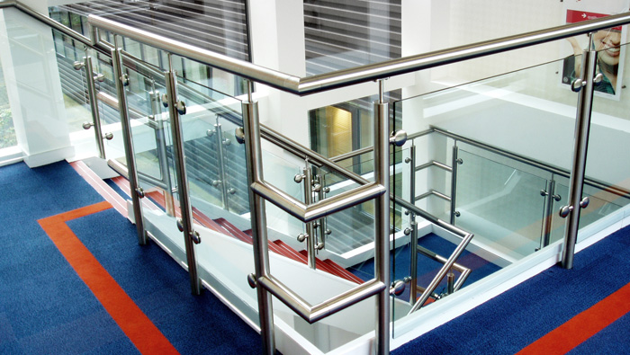 Architectural glass and stainless steel balustrade and handrails